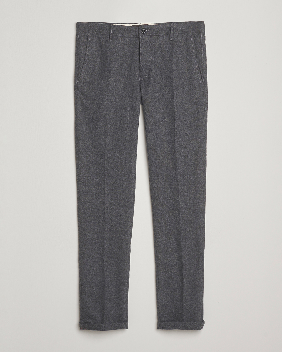 Homme | Pantalons | Incotex | Slim Fit Washed Flannel Slacks Grey Melange