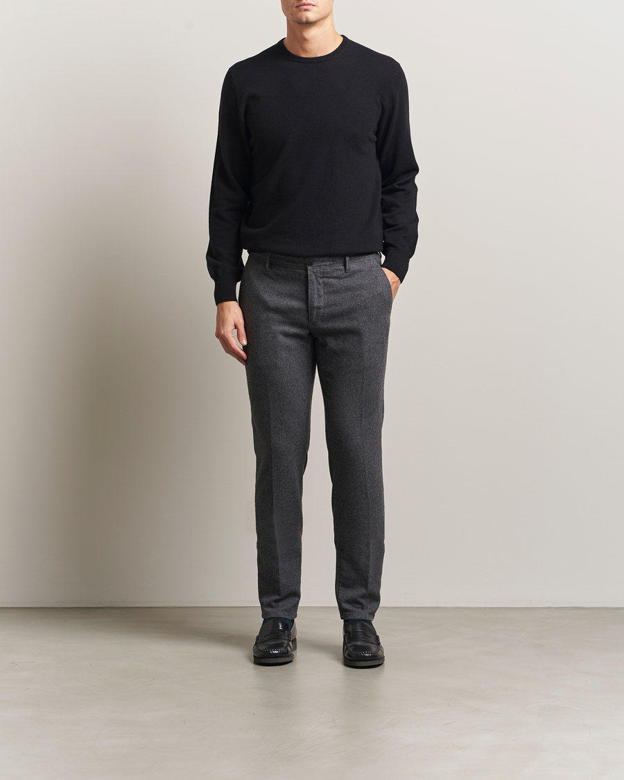 Homme | Pantalons | Incotex | Slim Fit Washed Flannel Slacks Grey Melange