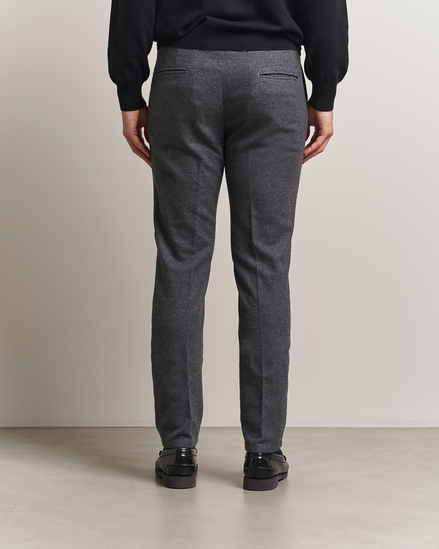 Homme | Pantalons | Incotex | Slim Fit Washed Flannel Slacks Grey Melange