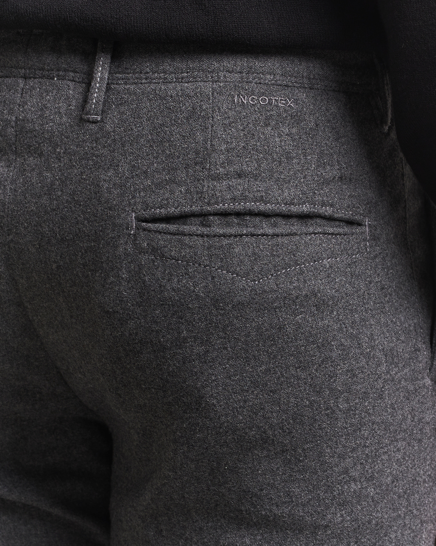 Homme | Pantalons | Incotex | Slim Fit Washed Flannel Slacks Grey Melange