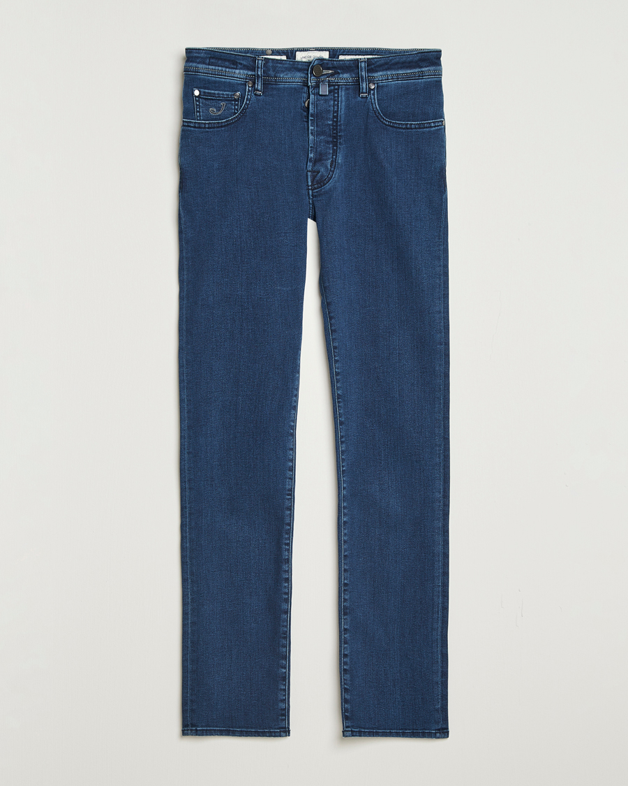 Homme | Jeans | Jacob Cohën | Bard Slim Fit Trunk Patch Stretch Jeans Mid Blue