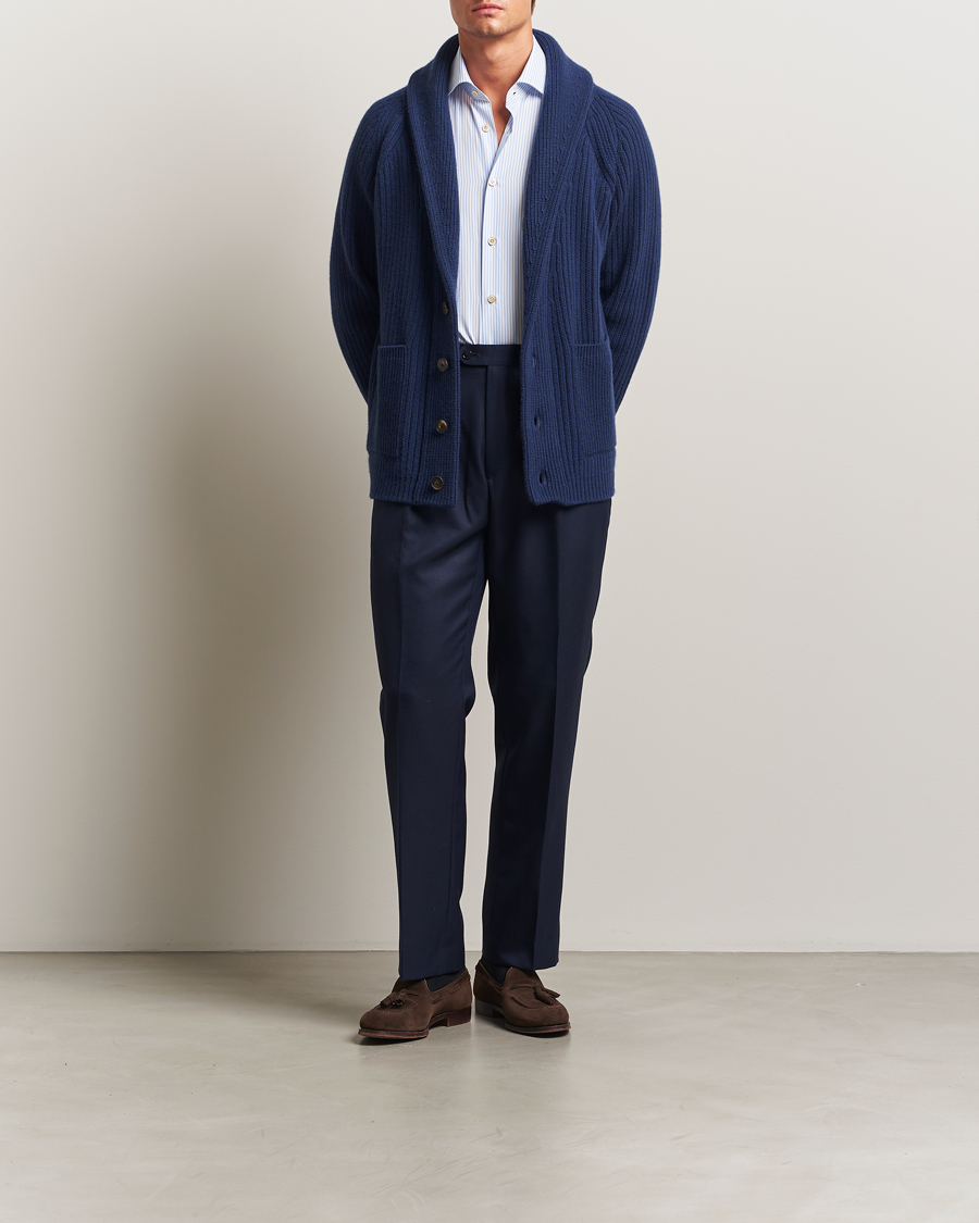Homme | Pulls Et Tricots | Kiton | Cashmere Rib Shawl Cardigan Navy