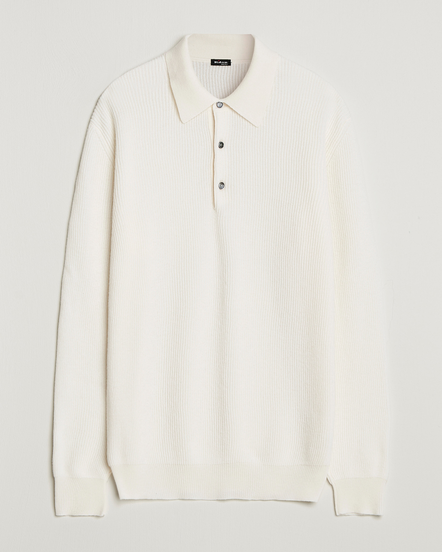 Homme | Pulls Et Tricots | Kiton | Cashmere Rib Long Sleeve Polo Light Beige