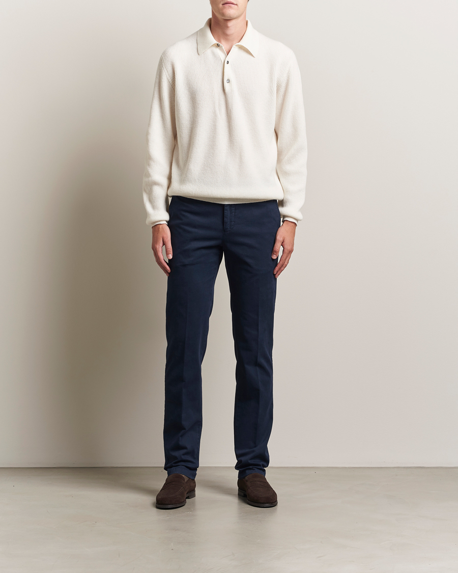Homme | Pulls Et Tricots | Kiton | Cashmere Rib Long Sleeve Polo Light Beige