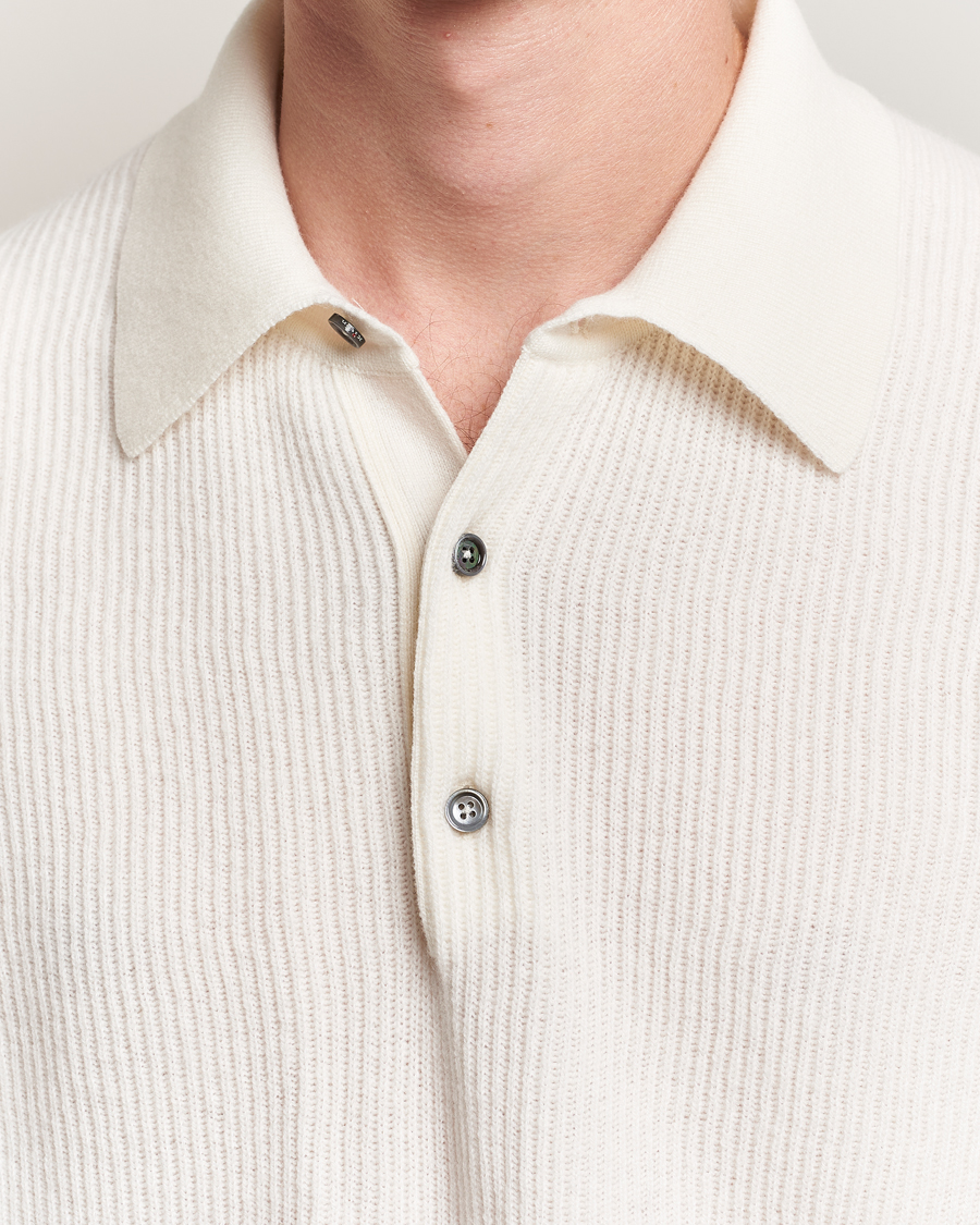 Homme | Pulls Et Tricots | Kiton | Cashmere Rib Long Sleeve Polo Light Beige