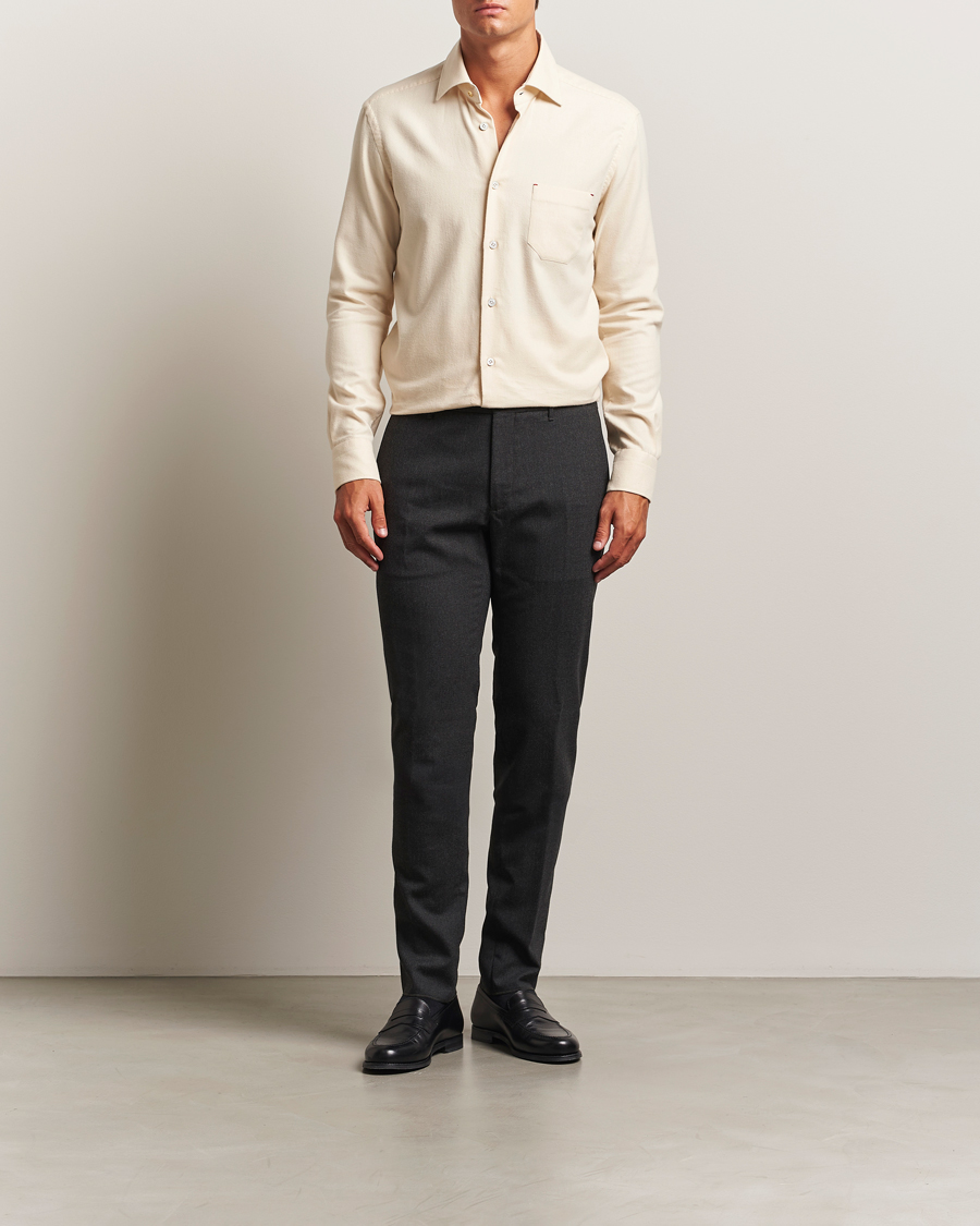 Homme | Chemises | Kiton | Cotton Flannel Sport Shirt Cream