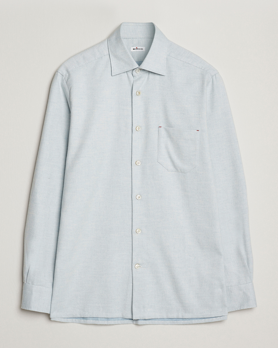 Homme | Chemises | Kiton | Cotton Flannel Sport Shirt Light Blue