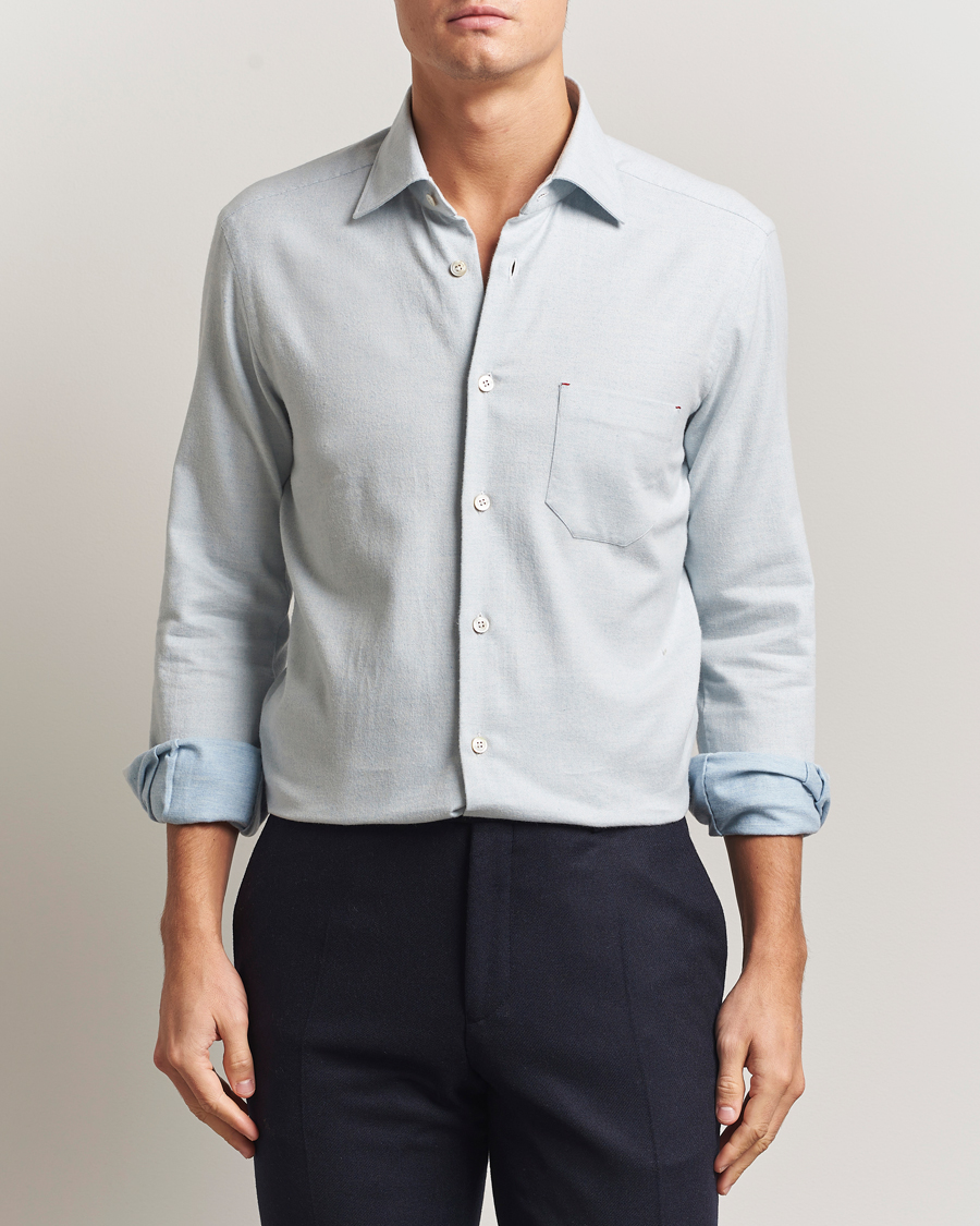 Homme | Chemises | Kiton | Cotton Flannel Sport Shirt Light Blue