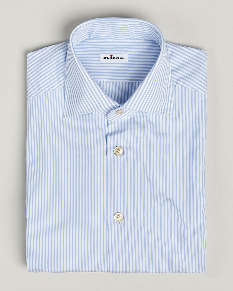 Homme | Chemises | Kiton | Cotton Dress Shirt Light Blue Stripe