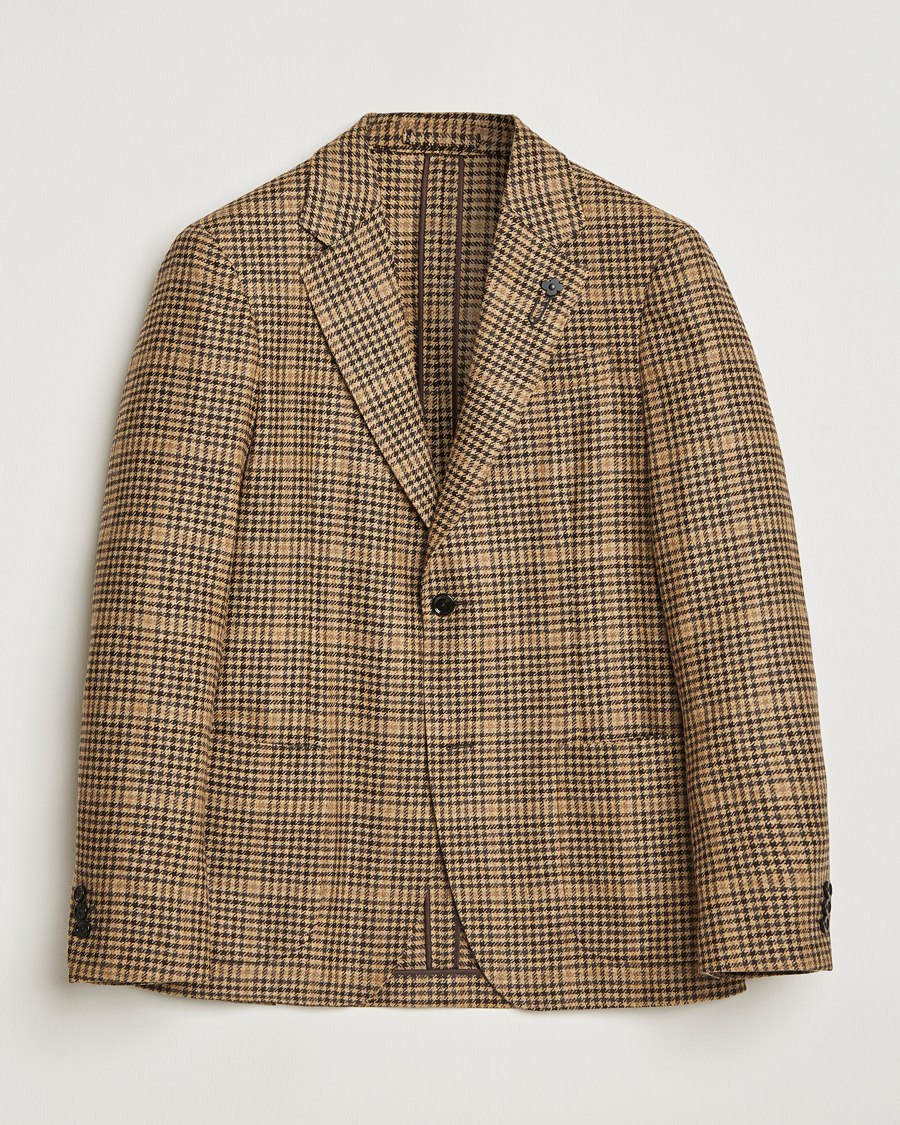 Homme | Blazers | Lardini | Wool/Cashmere Houndstooth Overcheck Blazer Brown