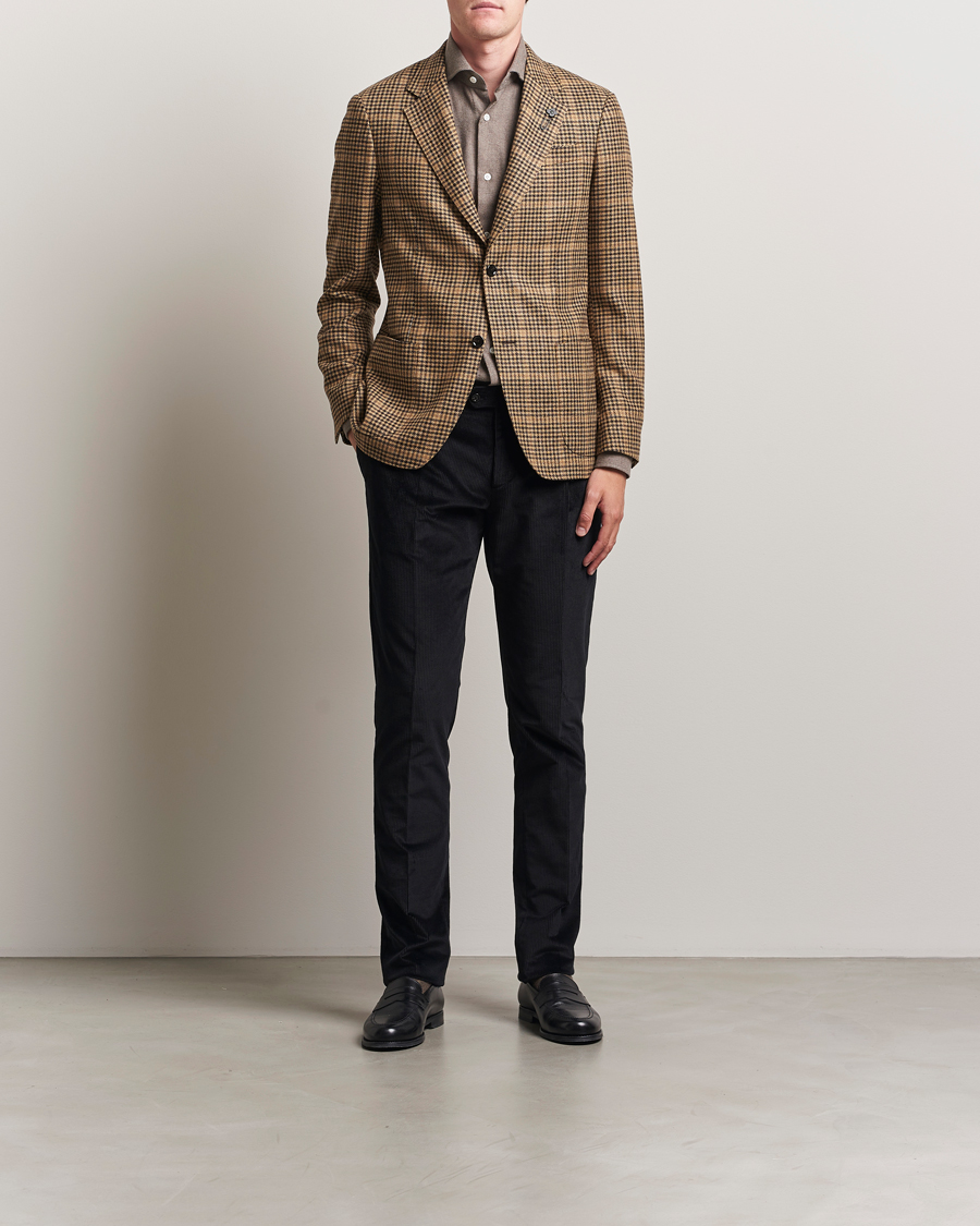 Homme | Blazers | Lardini | Wool/Cashmere Houndstooth Overcheck Blazer Brown