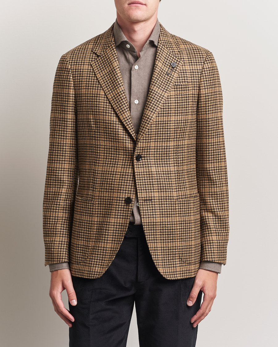 Homme | Blazers | Lardini | Wool/Cashmere Houndstooth Overcheck Blazer Brown