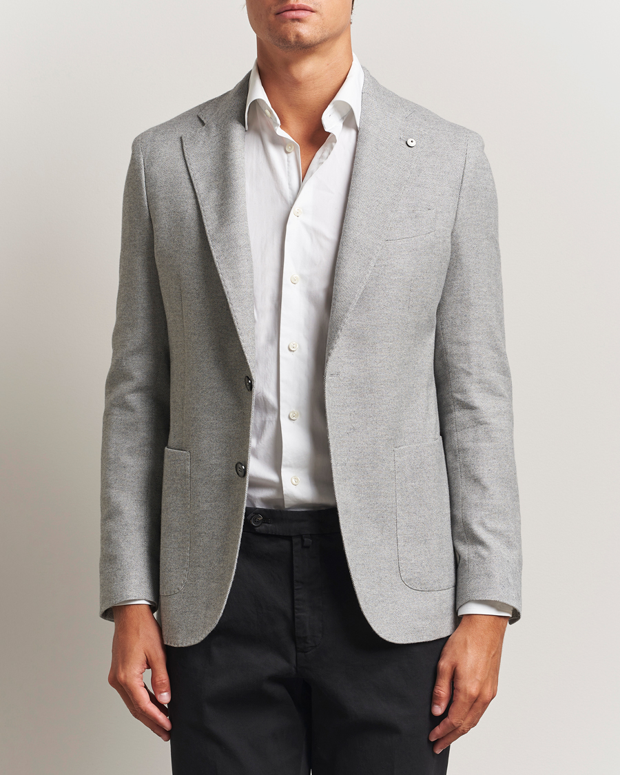 Homme | Blazers | L.B.M. 1911 | Jack Herringbone Cotton Blazer Light Grey