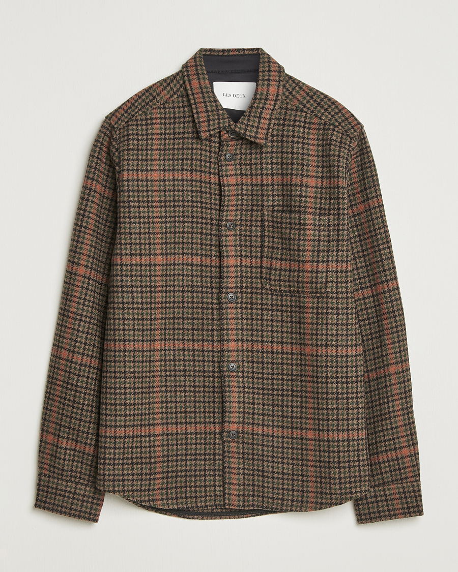 Homme | Chemises | LES DEUX | Kody Houndstooth Wool Overshirt Brown