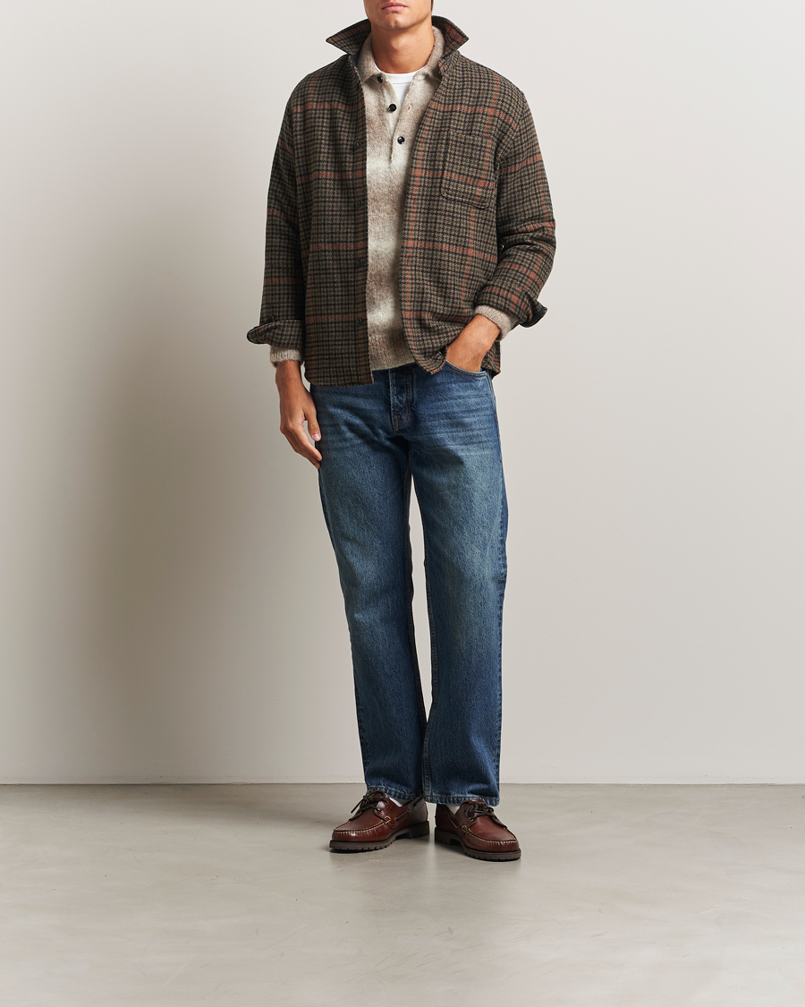 Homme | Chemises | LES DEUX | Kody Houndstooth Wool Overshirt Brown