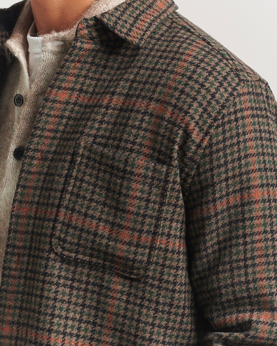 Homme | Chemises | LES DEUX | Kody Houndstooth Wool Overshirt Brown