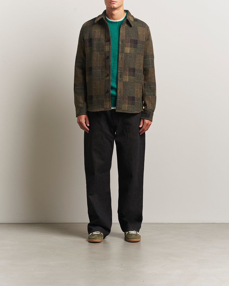 Homme | Chemises | LES DEUX | Kody Patchwork Wool Overshirt Green