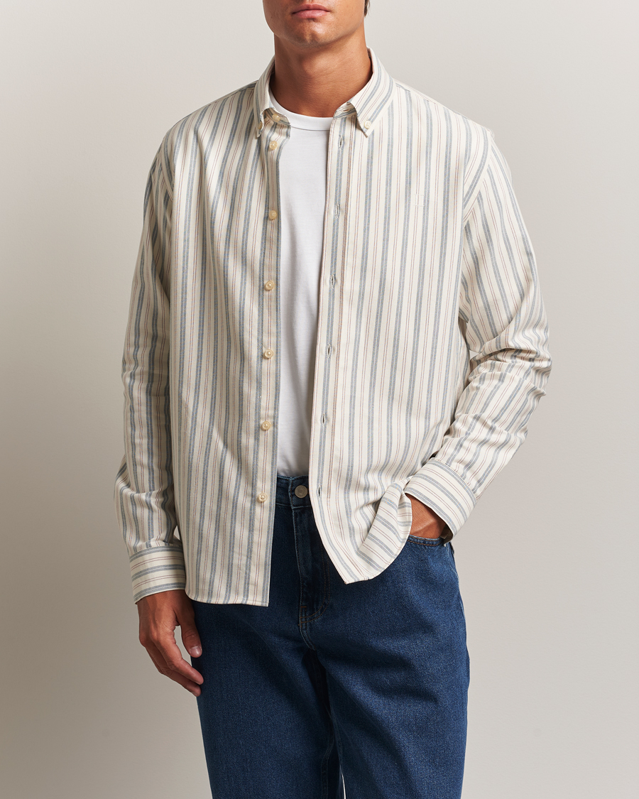 Homme | Chemises | LES DEUX | Konrad Striped Oxford Shirt Light Ivory
