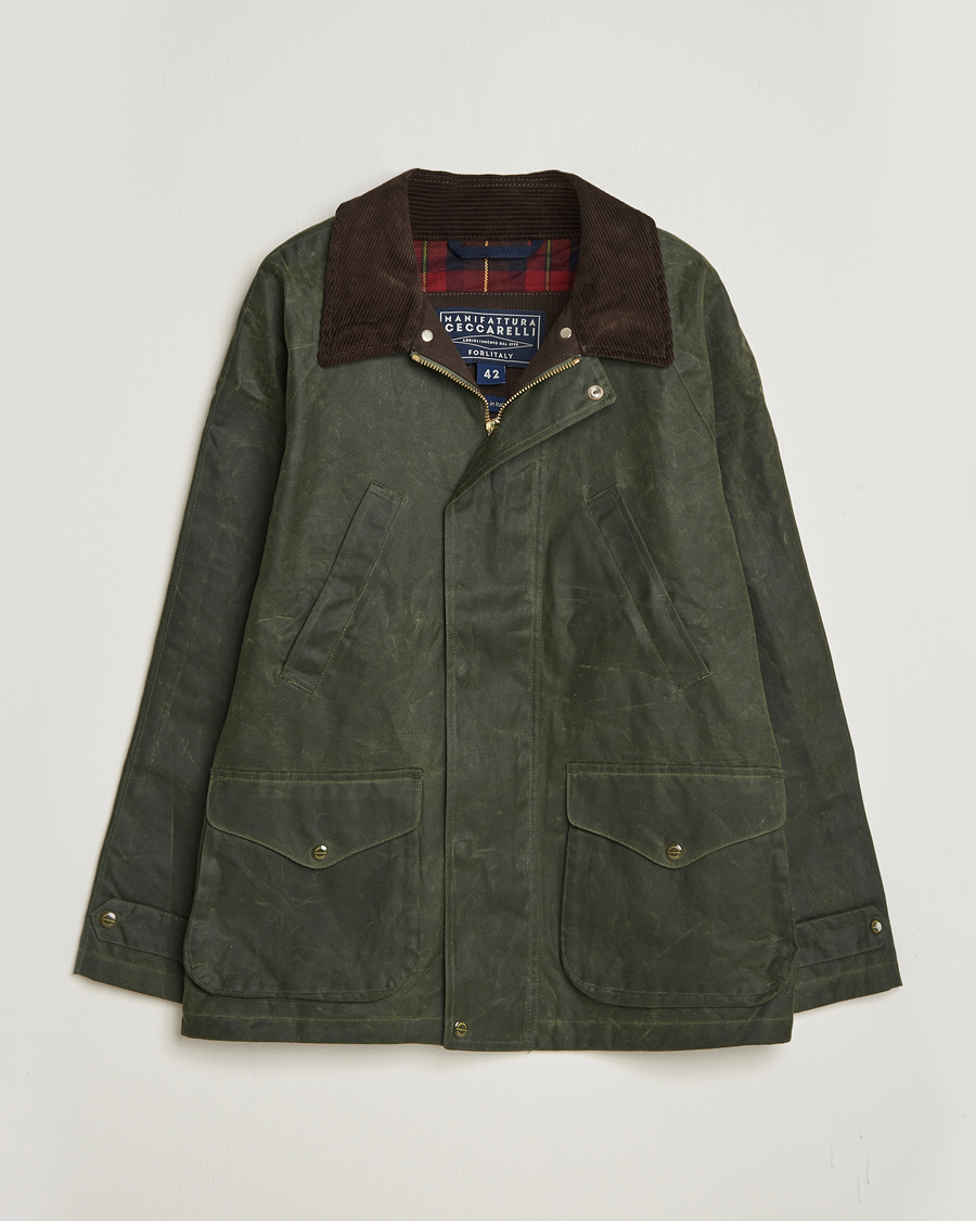 Homme | Manteaux Et Vestes | Manifattura Ceccarelli | Rain Caban Wax Cloth Dark Green