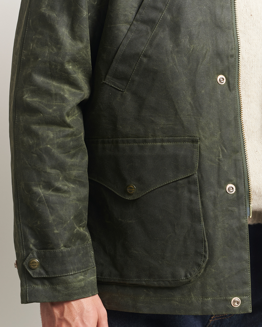 Homme | Manteaux Et Vestes | Manifattura Ceccarelli | Rain Caban Wax Cloth Dark Green