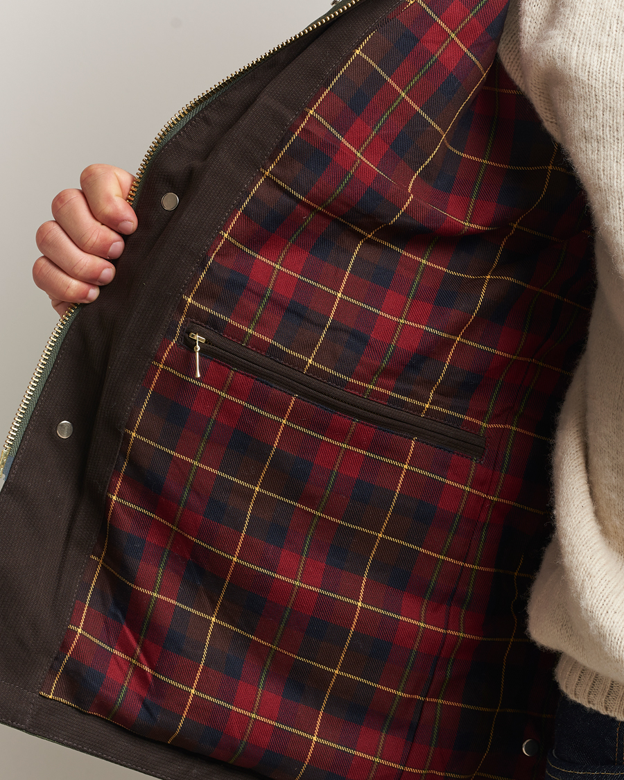 Homme | Manteaux Et Vestes | Manifattura Ceccarelli | Rain Caban Wax Cloth Dark Green