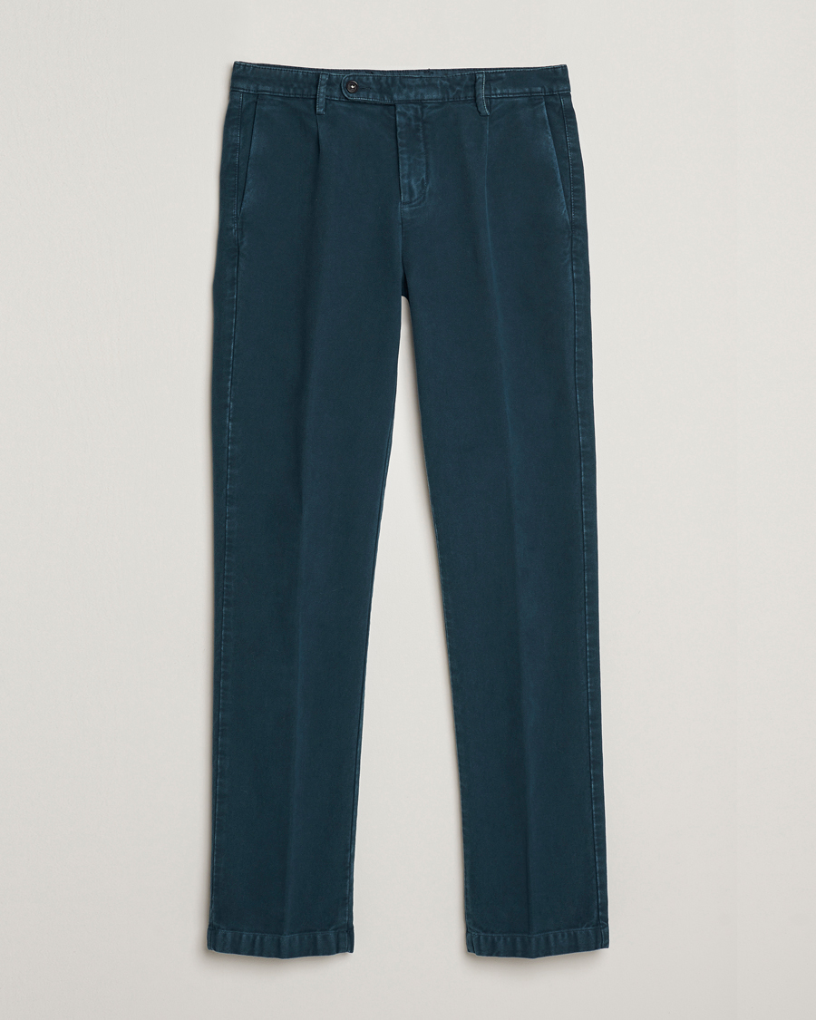 Homme | Pantalons | Massimo Alba | Ionio Pleated Moleskine Trousers Petrol Blue