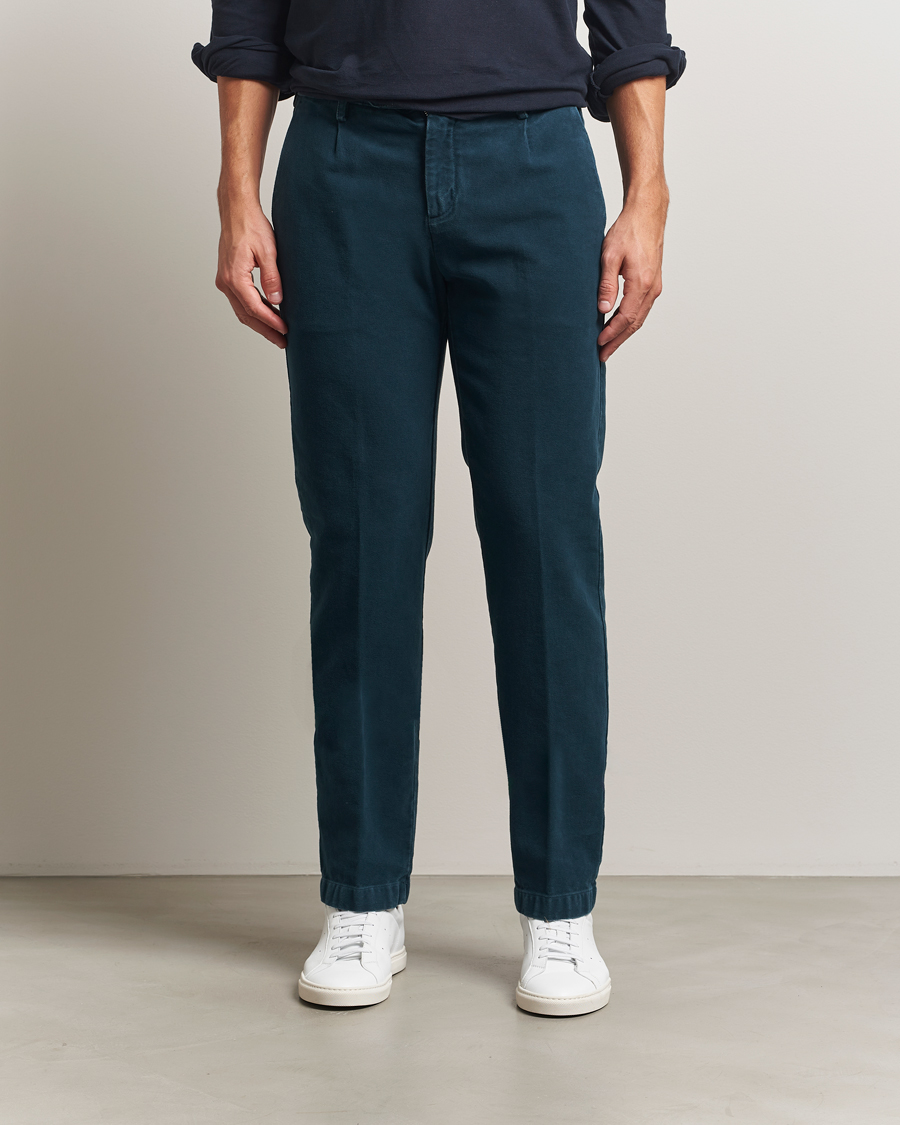 Homme | Pantalons | Massimo Alba | Ionio Pleated Moleskine Trousers Petrol Blue