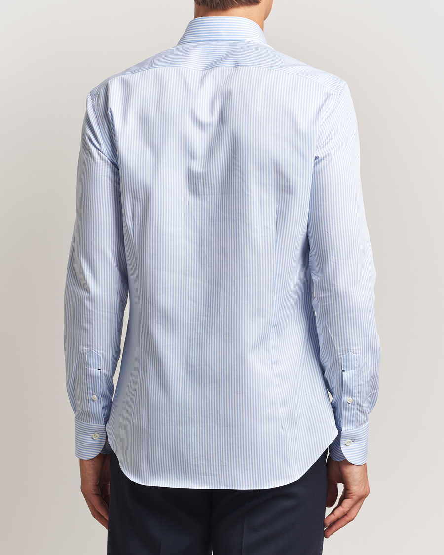 Homme | Chemises | Mazzarelli | Soft Cotton Twill Button Down Shirt Light Blue Stripe