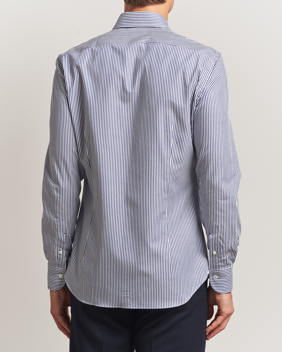 Homme | Chemises | Mazzarelli | Soft Cotton Twill Button Down Shirt Navy Stripe