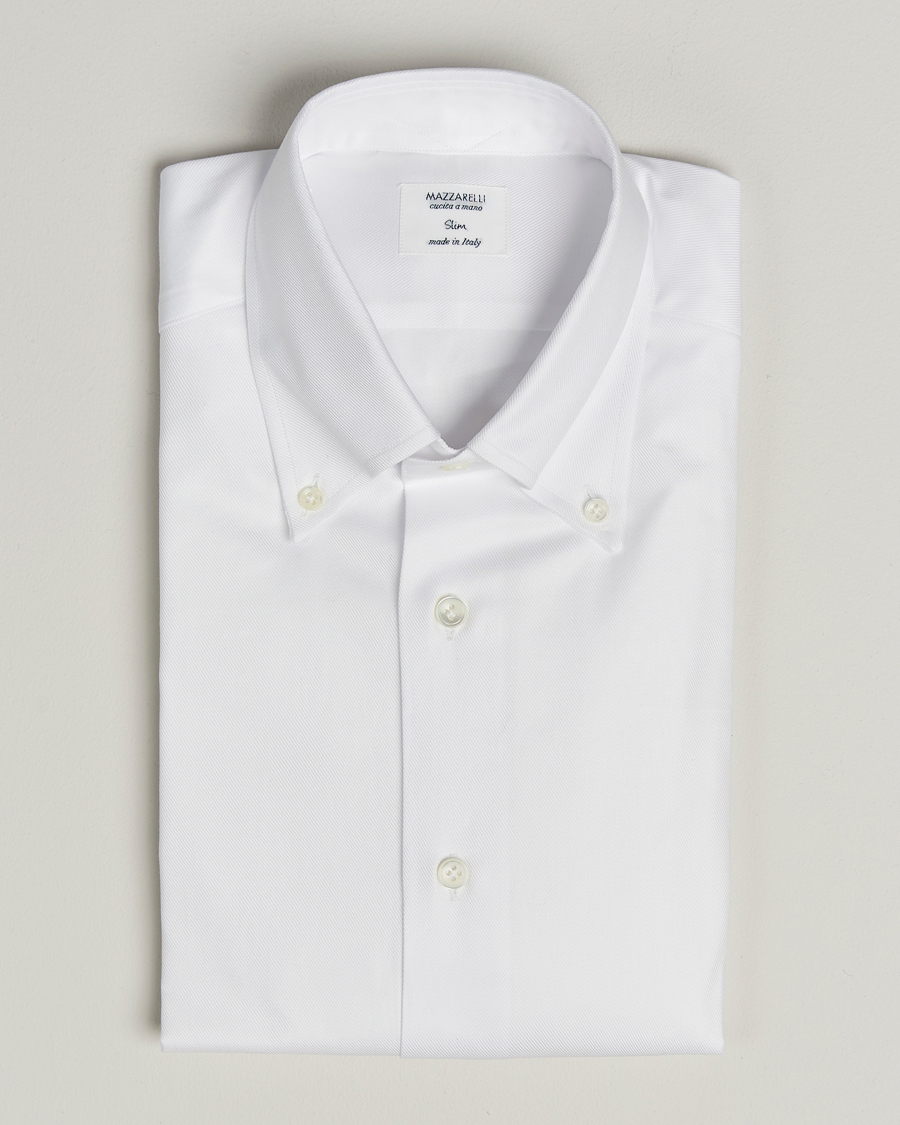 Homme | Chemises | Mazzarelli | Soft Cotton Twill Button Down Shirt White