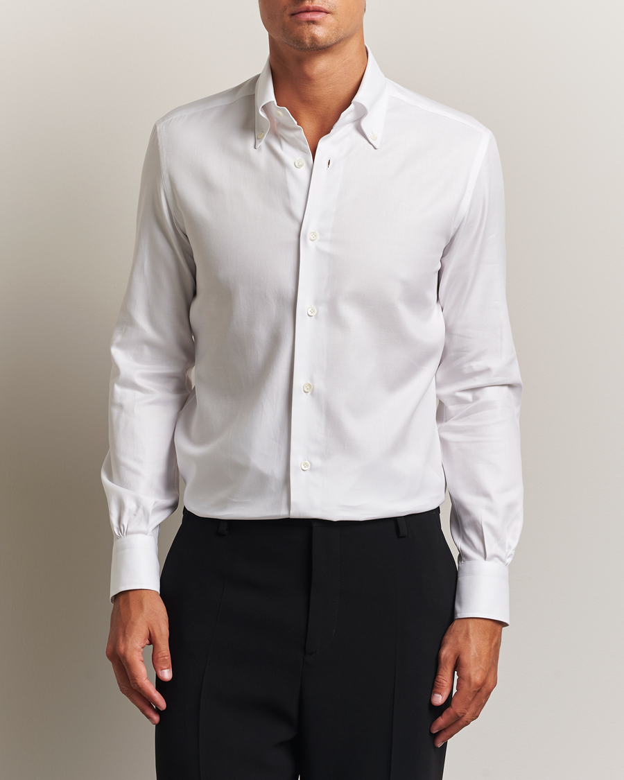 Homme | Chemises | Mazzarelli | Soft Cotton Twill Button Down Shirt White