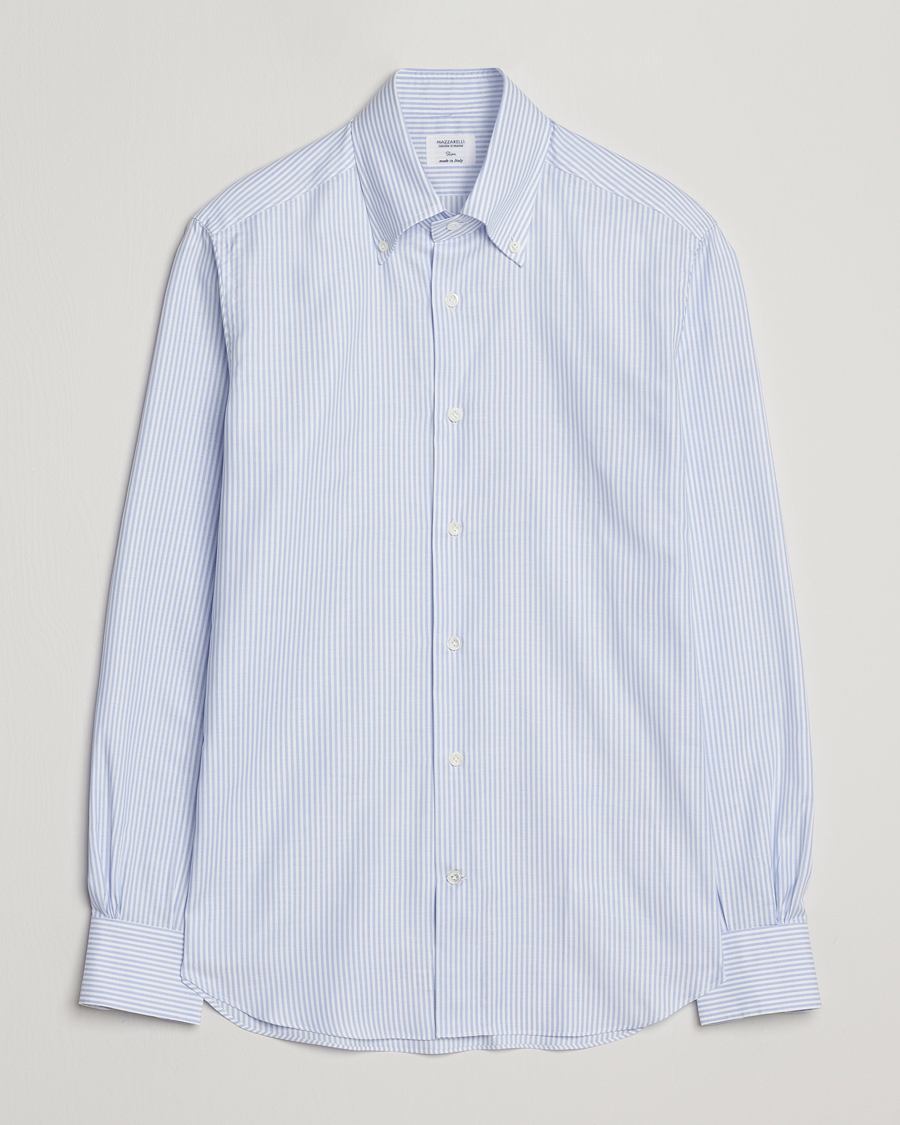 Homme | Chemises | Mazzarelli | Soft Oxford Button Down Shirt Light Blue Stripe