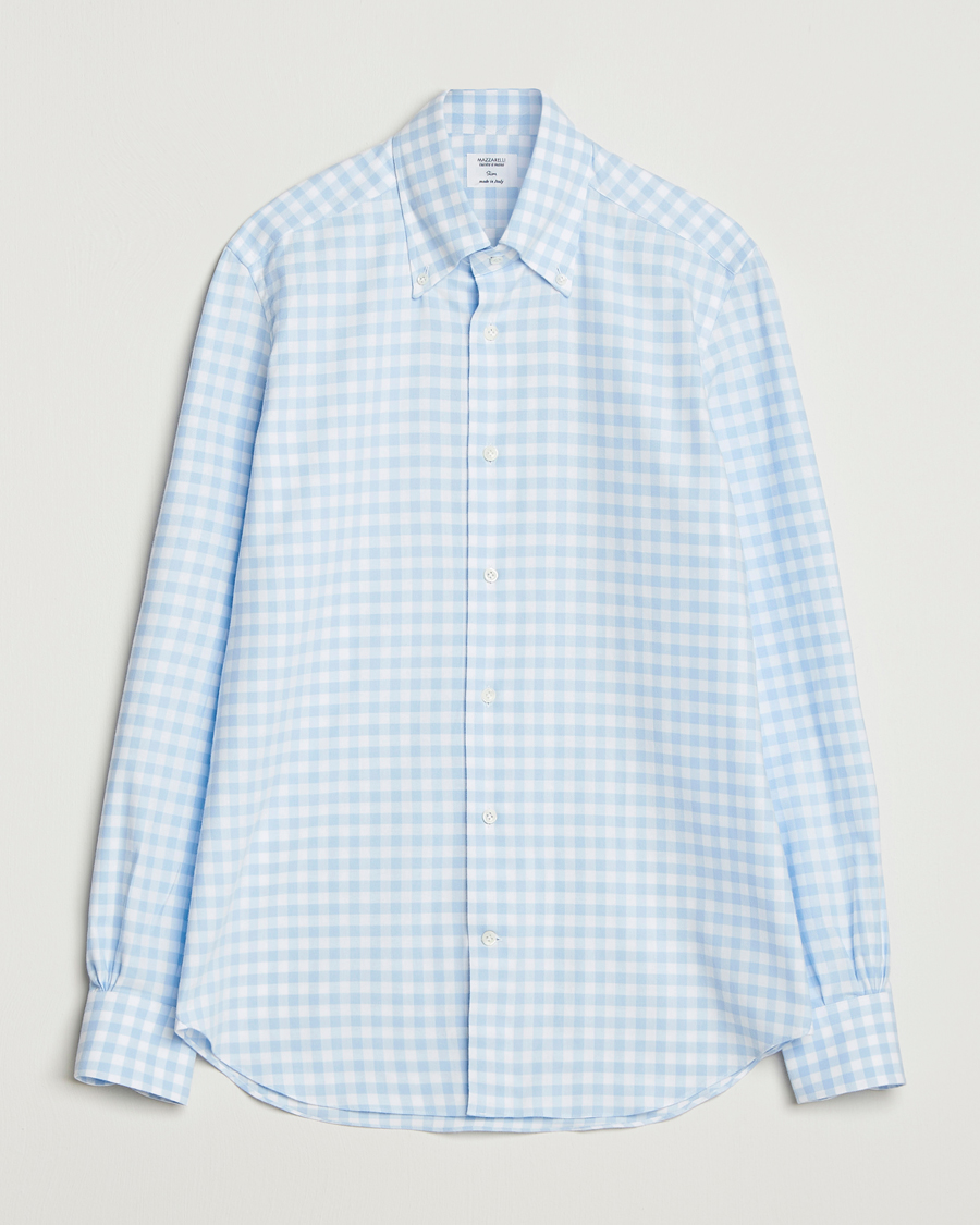 Homme | Chemises | Mazzarelli | Soft Flannel Button Down Shirt Light Blue Check