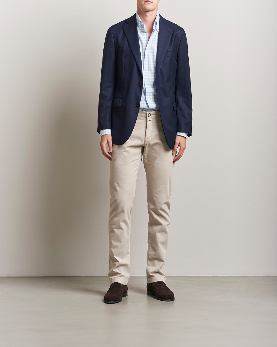 Homme | Chemises | Mazzarelli | Soft Flannel Button Down Shirt Light Blue Check