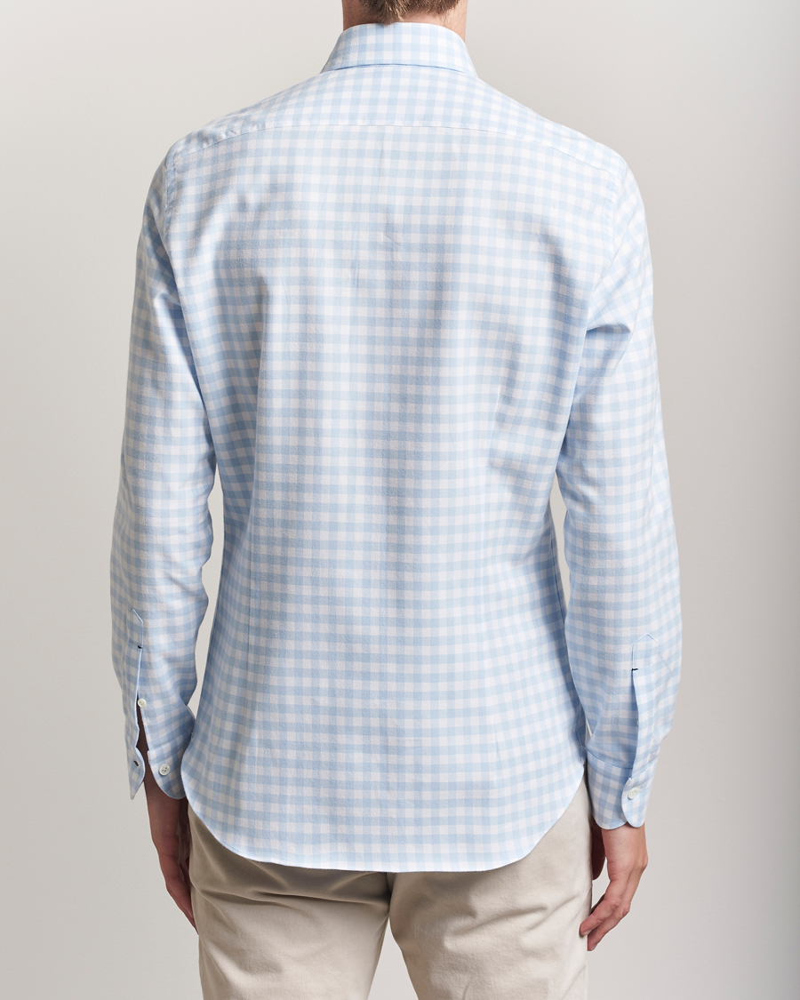 Homme | Chemises | Mazzarelli | Soft Flannel Button Down Shirt Light Blue Check