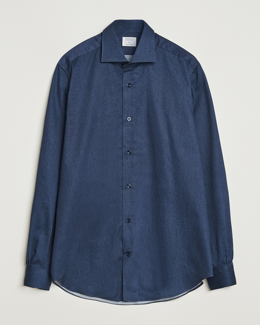 Homme | Chemises | Mazzarelli | Soft Flannel Cut Away Shirt Navy