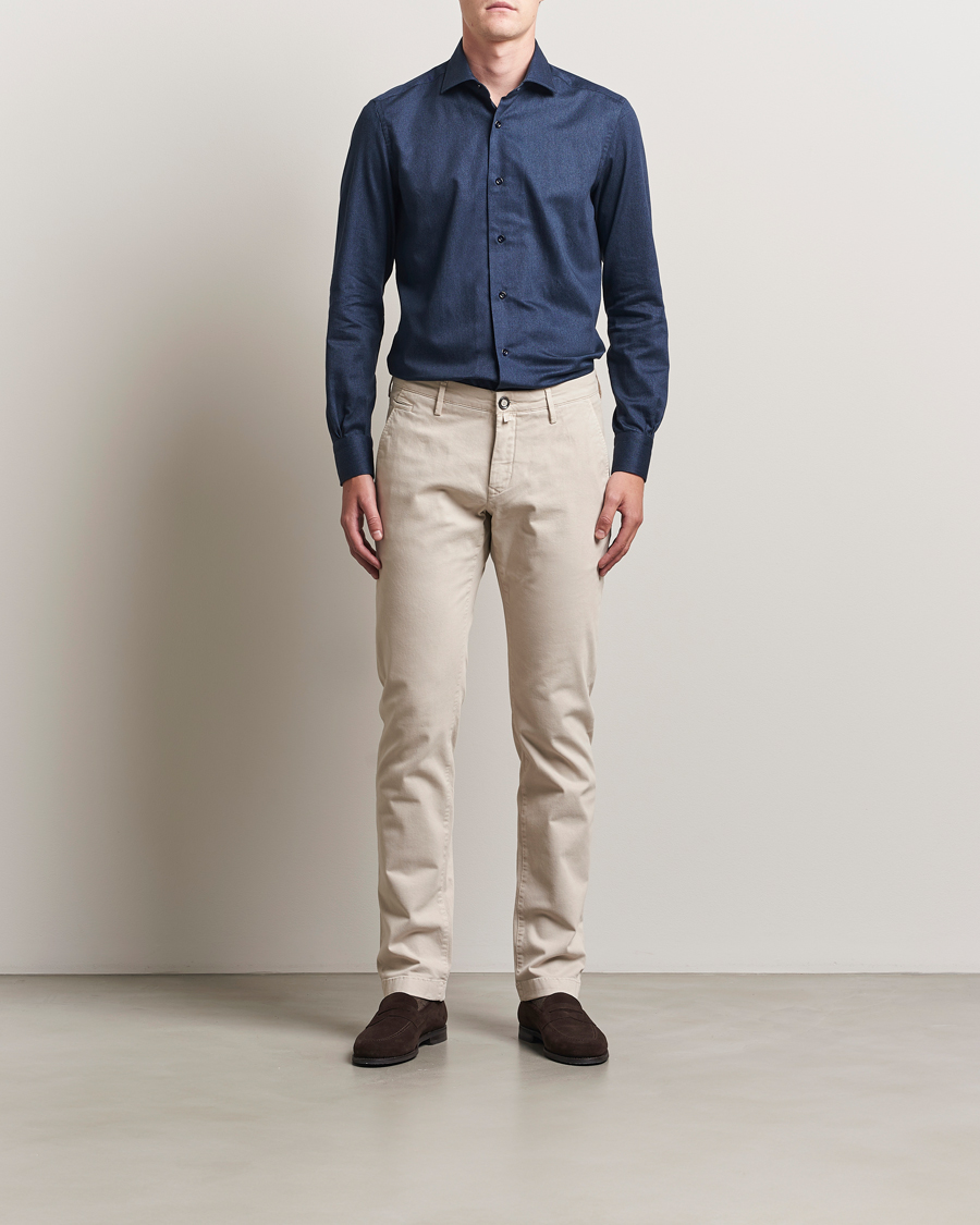 Homme | Chemises | Mazzarelli | Soft Flannel Cut Away Shirt Navy