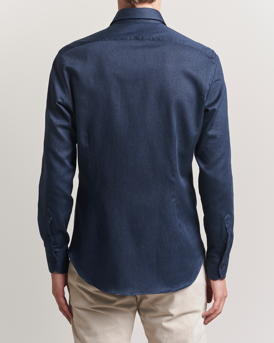 Homme | Chemises | Mazzarelli | Soft Flannel Cut Away Shirt Navy