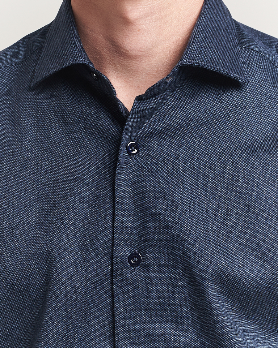 Homme | Chemises | Mazzarelli | Soft Flannel Cut Away Shirt Navy