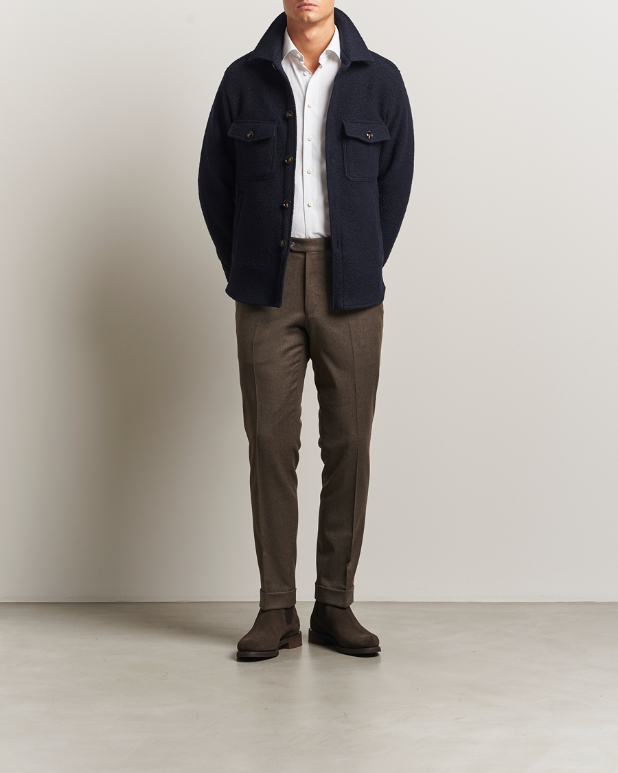 Homme | Manteaux Et Vestes | Oscar Jacobson | Maverick Boiled Wool Shirt Jacket Navy