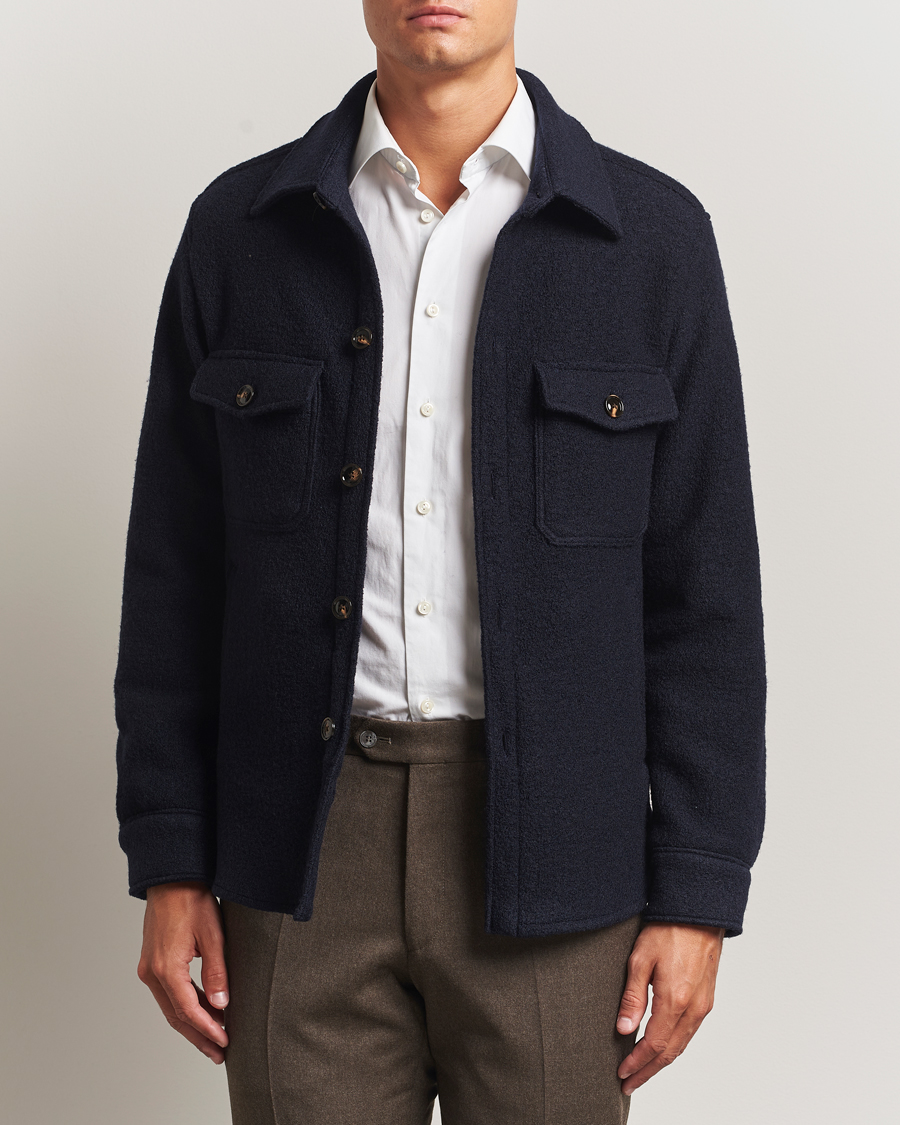 Homme | Manteaux Et Vestes | Oscar Jacobson | Maverick Boiled Wool Shirt Jacket Navy