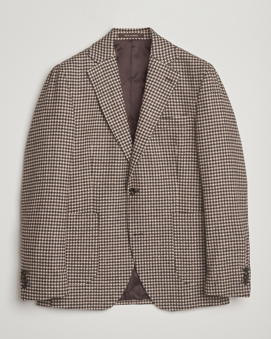 Homme | Blazers | Oscar Jacobson | Fogerty Houndstooth Wool Blazer Brown