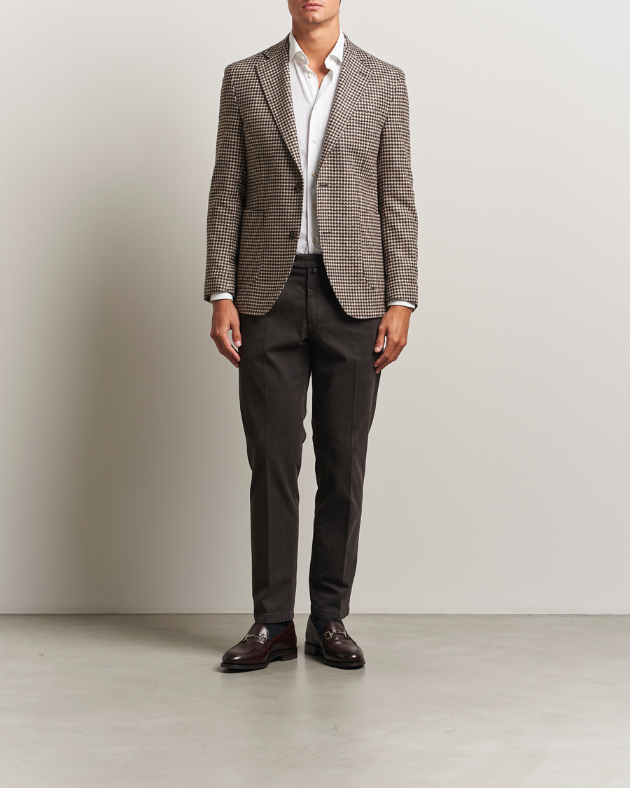 Homme | Blazers | Oscar Jacobson | Fogerty Houndstooth Wool Blazer Brown