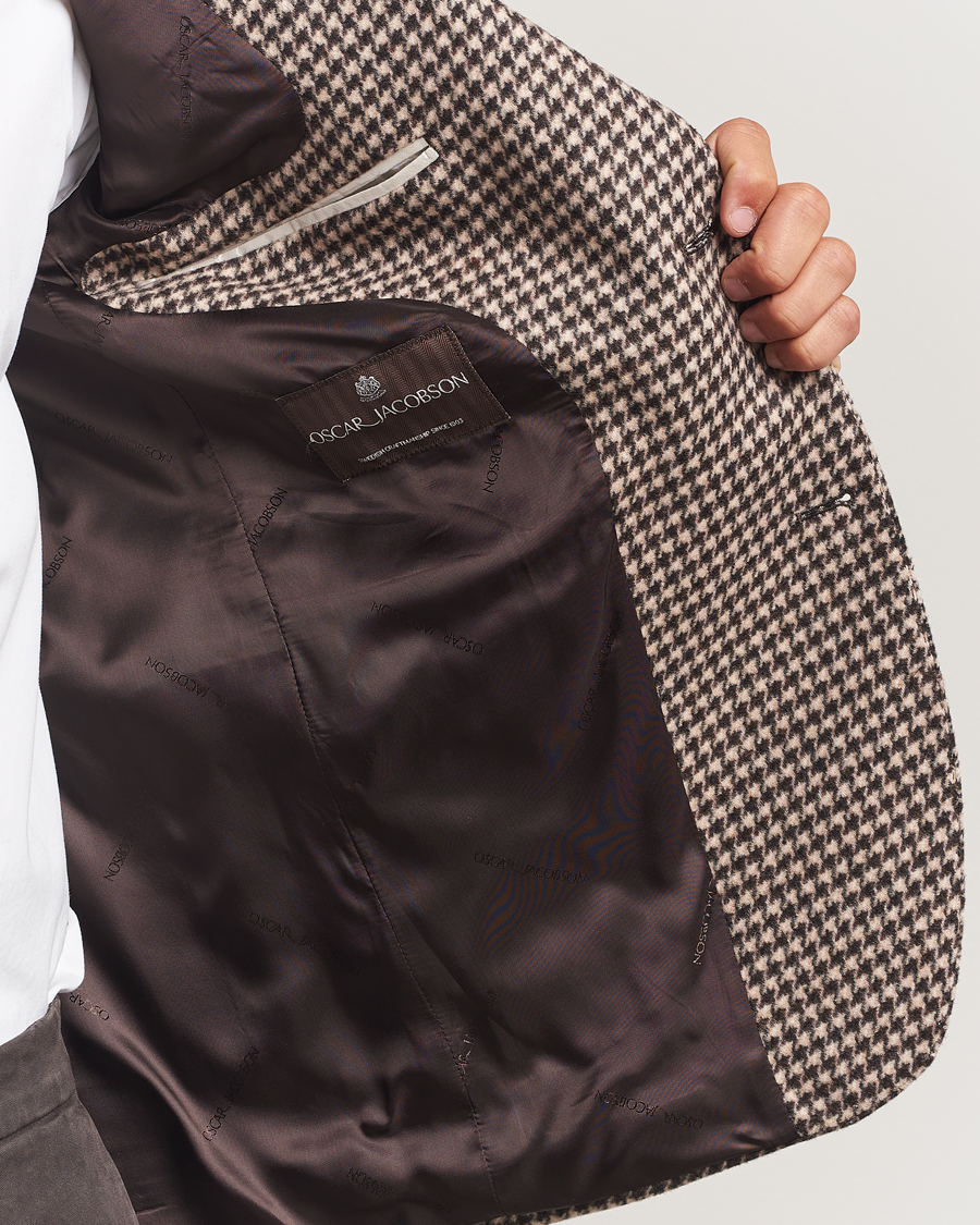 Homme | Blazers | Oscar Jacobson | Fogerty Houndstooth Wool Blazer Brown