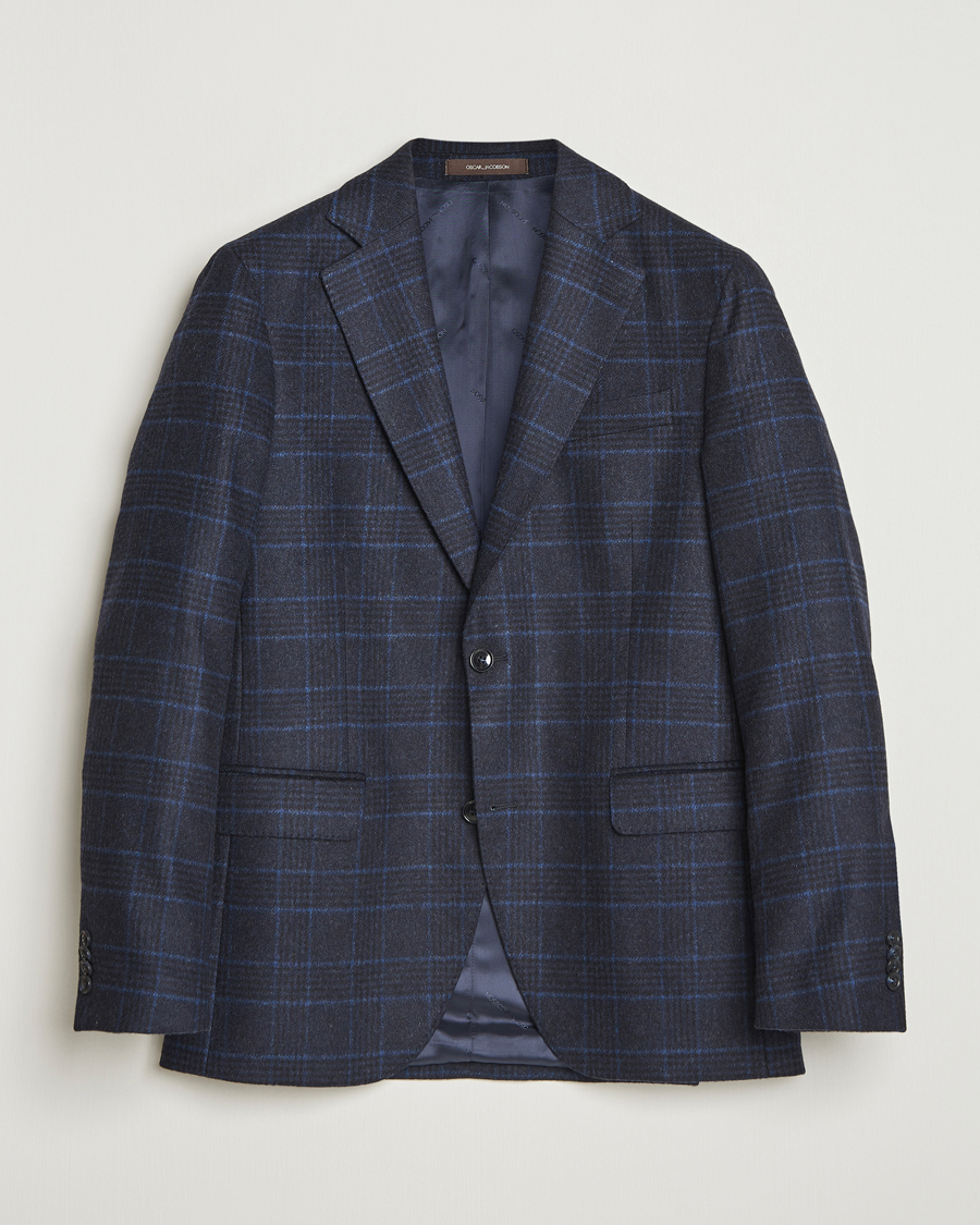 Homme | Blazers | Oscar Jacobson | Fogerty Checked Wool Blazer Navy