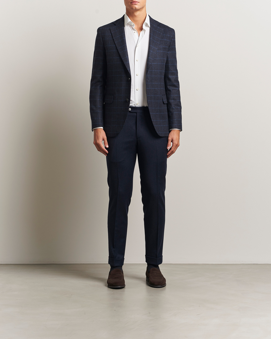 Homme | Blazers | Oscar Jacobson | Fogerty Checked Wool Blazer Navy