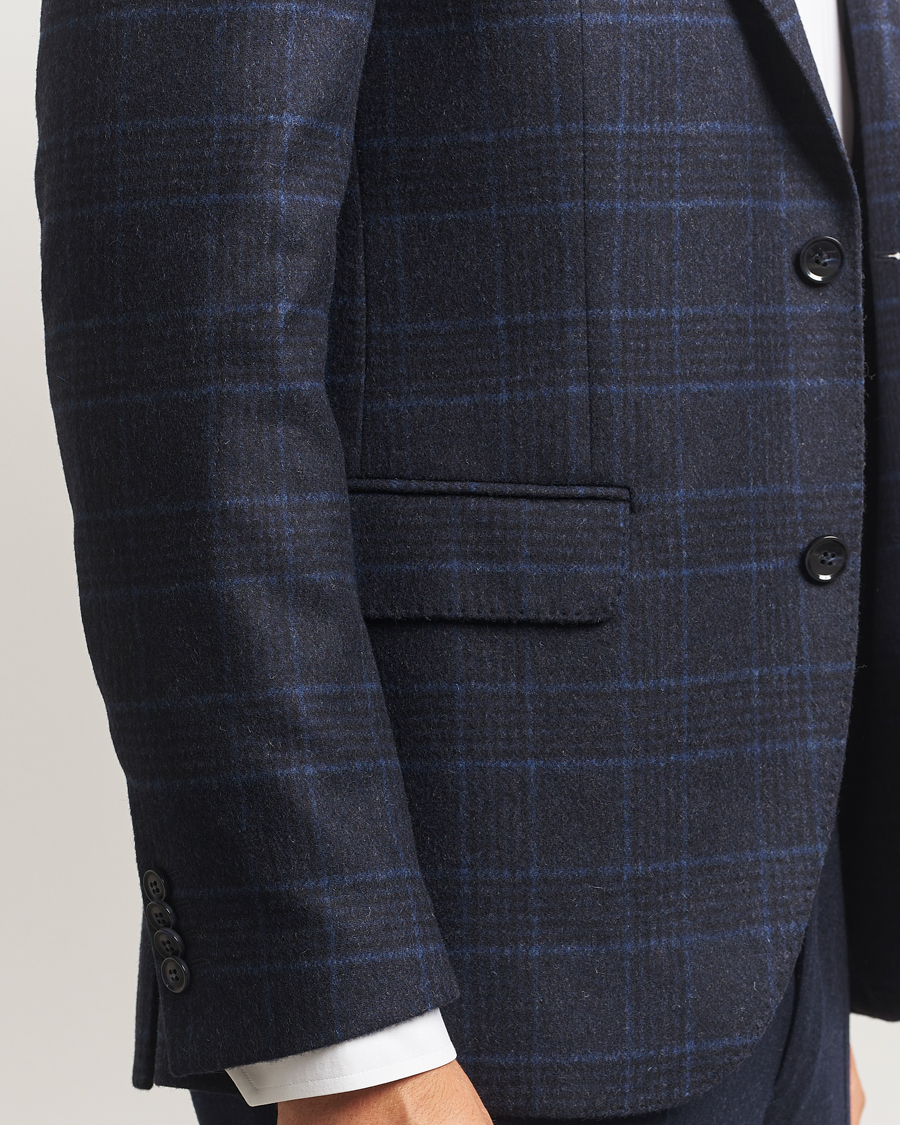 Homme | Blazers | Oscar Jacobson | Fogerty Checked Wool Blazer Navy