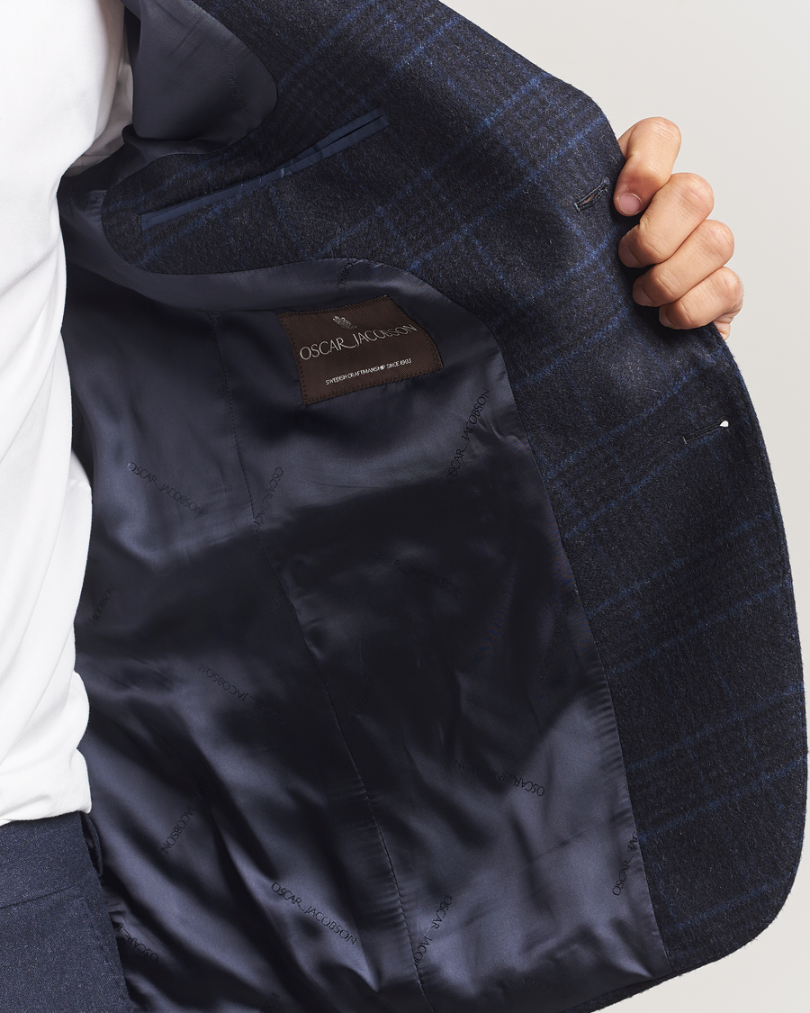 Homme | Blazers | Oscar Jacobson | Fogerty Checked Wool Blazer Navy