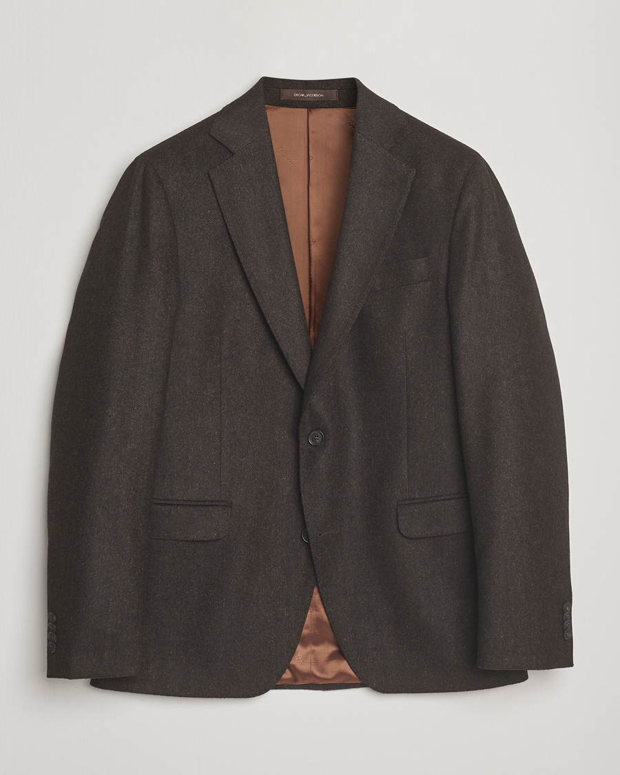 Homme | Blazers | Oscar Jacobson | Fogerty Herringbone Tweed Blazer Brown
