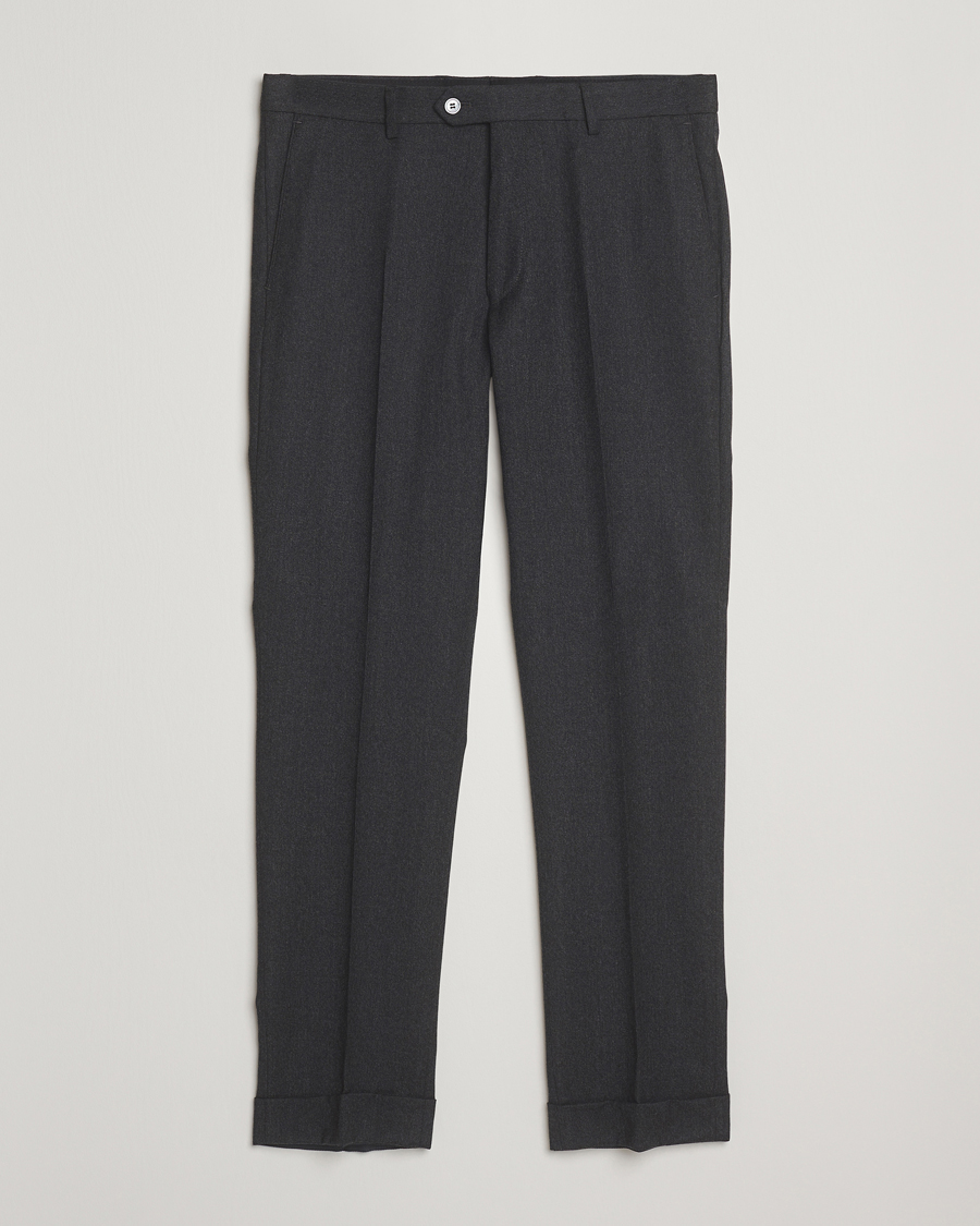 Homme | Pantalons | Oscar Jacobson | Dandy Turn Up Flannel Trousers Charcoal